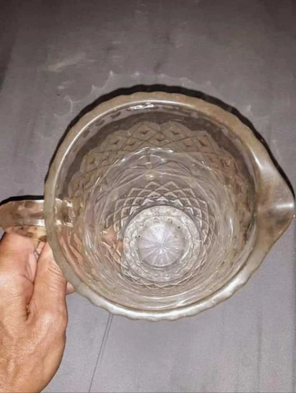 Clear Pressed Glass Pitcher with Diamond Cut Pattern